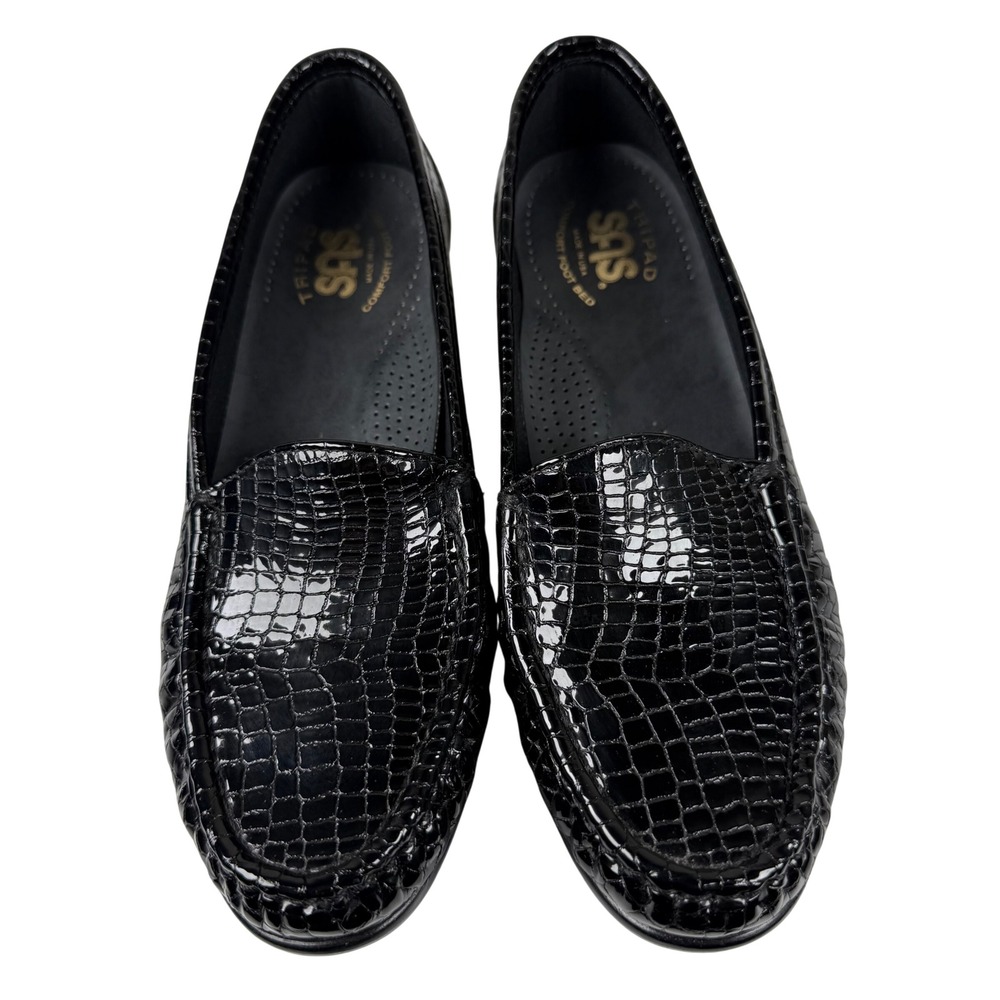 SAS Womens 7 M Simplify Black Croc Patent Leather Loafers Comfort Shoes USA Made